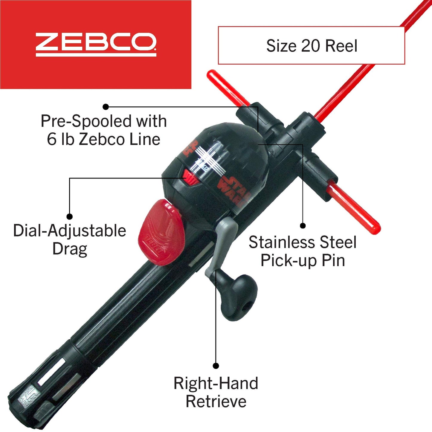 Zebco Star Wars Spincast Reel and Fishing Rod Combo, QuickSet Anti-Reverse Fishing Reel