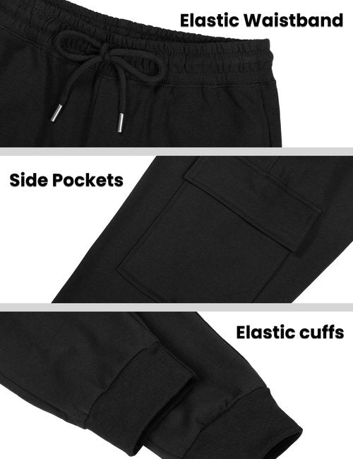 Auranso Boys Sweatpants Kids Athletic Cargo Pants Causal Joggers Workout Clothes with Pocket Drawstring Black 13-14Years