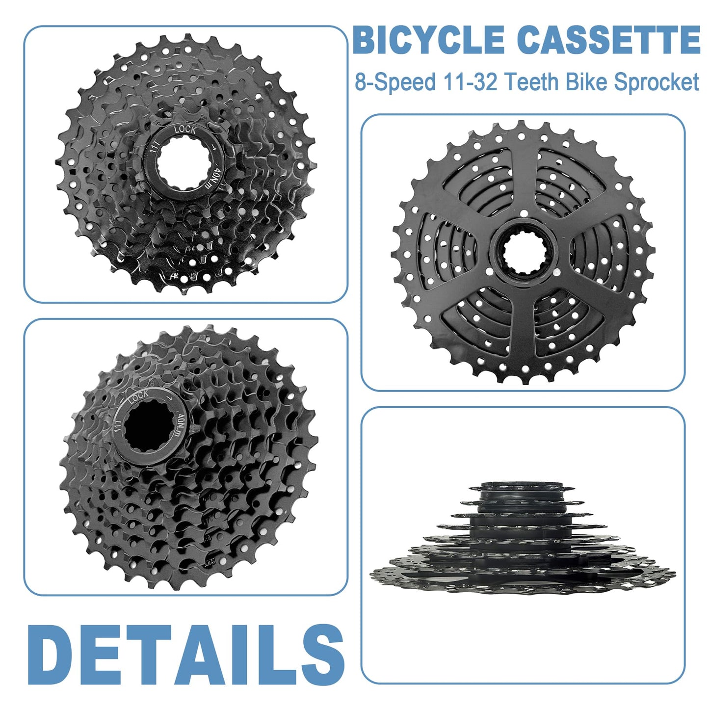 Aikolesa Black Bike Cassette 8 Speed Cassette 11-32T Bike Cassette Sprocket for Mountain Bike Folding Bike