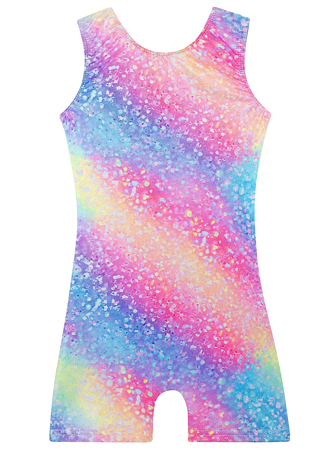 Gymnastics Leotards for Girls Toddler Dance Tumbling Outfits 9 10 Kids Sleeveless Biketard with Shorts Sparkly Rainbow Glitter Dancwear Unitards Clothes Bodysuit (Rainbow Glitter, 7-8 Years)