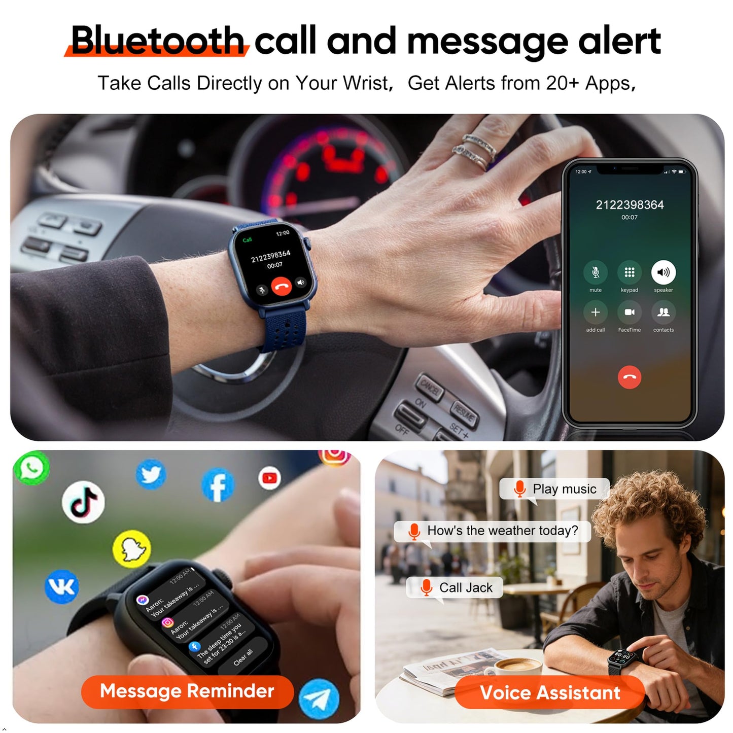moutarlier 2026 Distance & Pace GPS Running Watch for Runners - Call & Text, AMOLED Large Screen, 50m Waterproof Swimming, Calorie & Step Counter, 2 Bands, Long Battery, for Seniors Men Women（Blue）