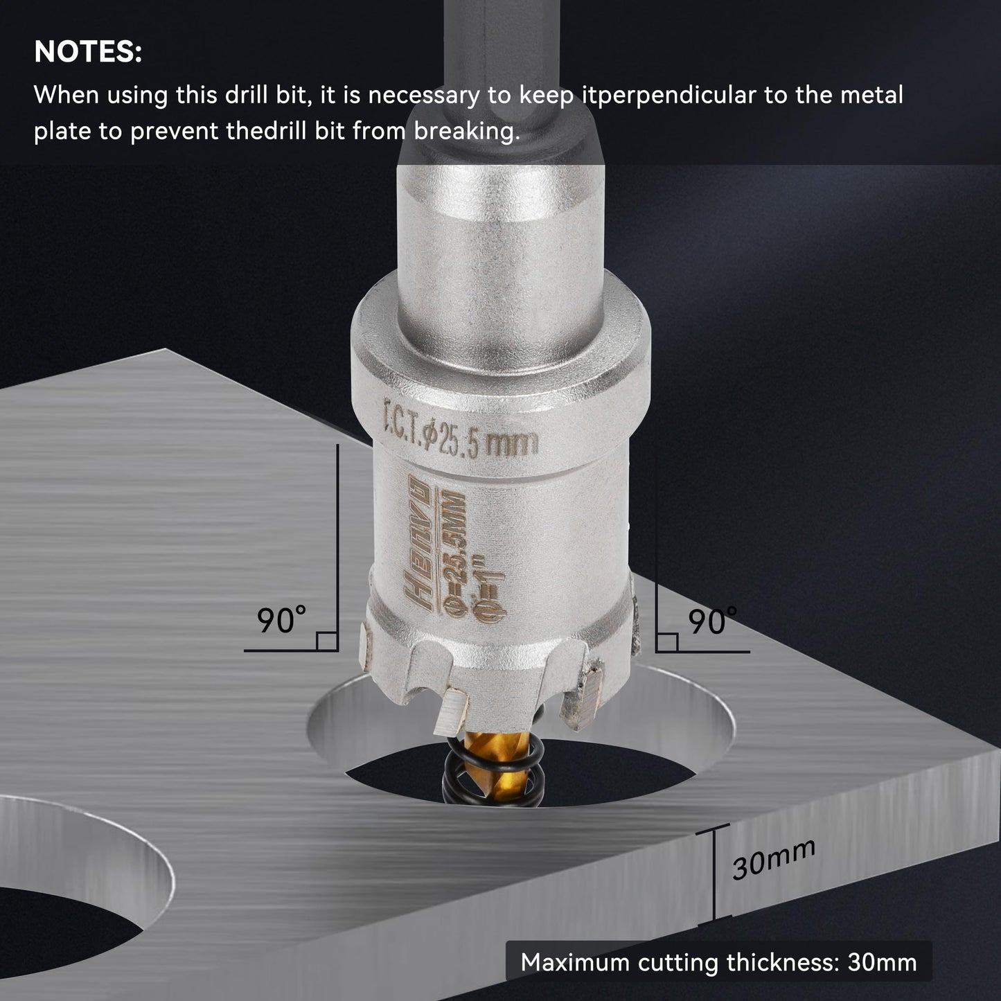 Henvo Hole Saw 1-1/8" (29mm) Heavy Duty Carbide with 2 Pilot Drill Bits - Metal Hole Cutter Cuts Stainless Steel, Iron, Copper, Brass, Plastic