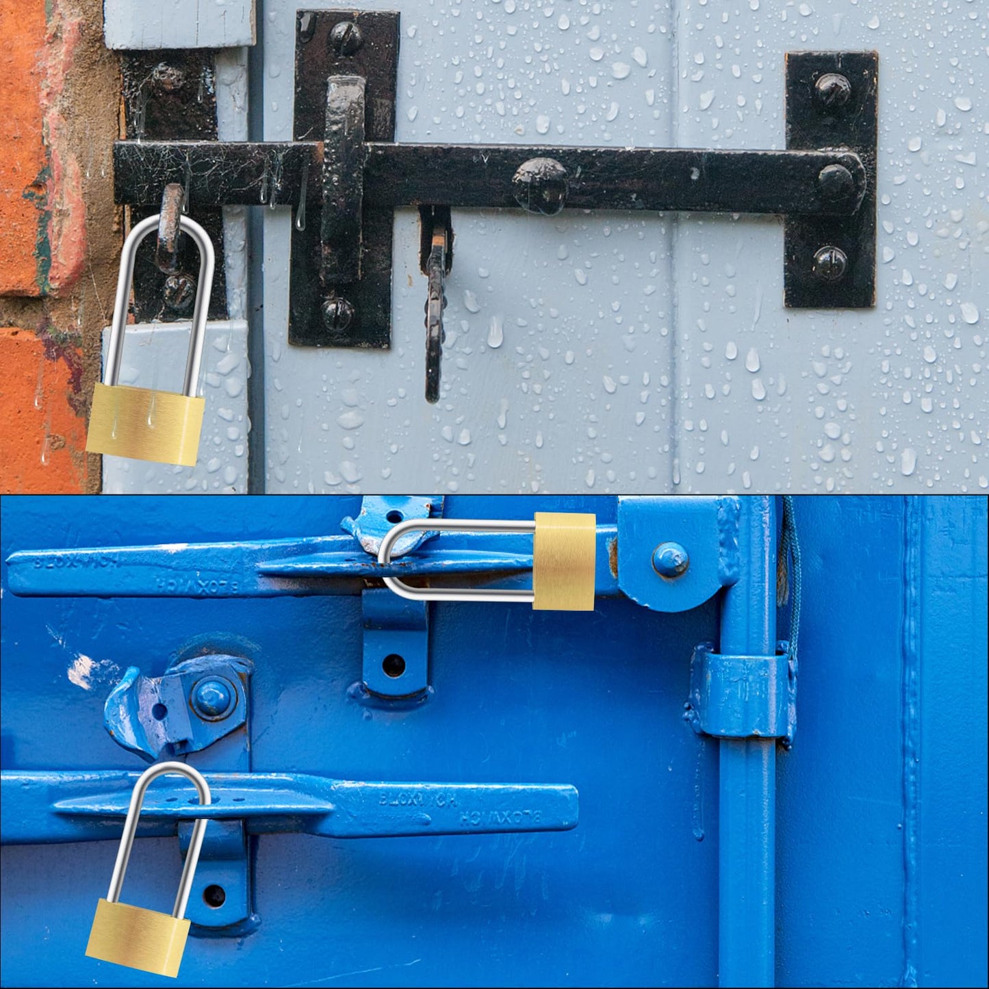 Lockwise 2 Pack Long Shackle Padlock, 2.9 in Waterproof Solid Brass Locks with 3 Keys, Padlock with Key for Gym Locker, Fence, Sheds (Light-Duty)