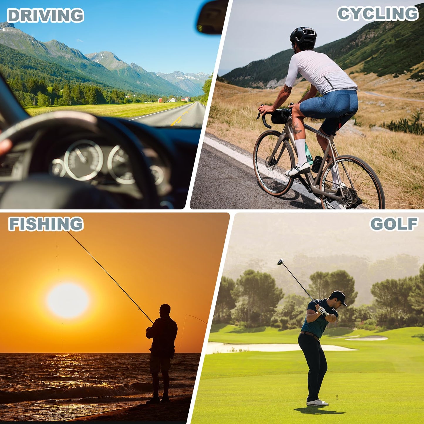 HARFINGTON Sport Sunglasses Cycling Polarized Sun Glasses for Men Mountain Driving Fishing Running, Black Frame Gray