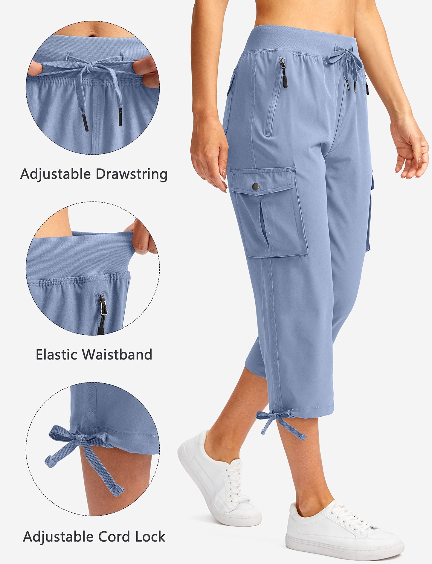 Soothfeel Women's Cargo Capris Pants with 6 Pockets Lightweight Quick Dry Travel Hiking Summer Pants for Women Casual (Stone Blue, 4XL)