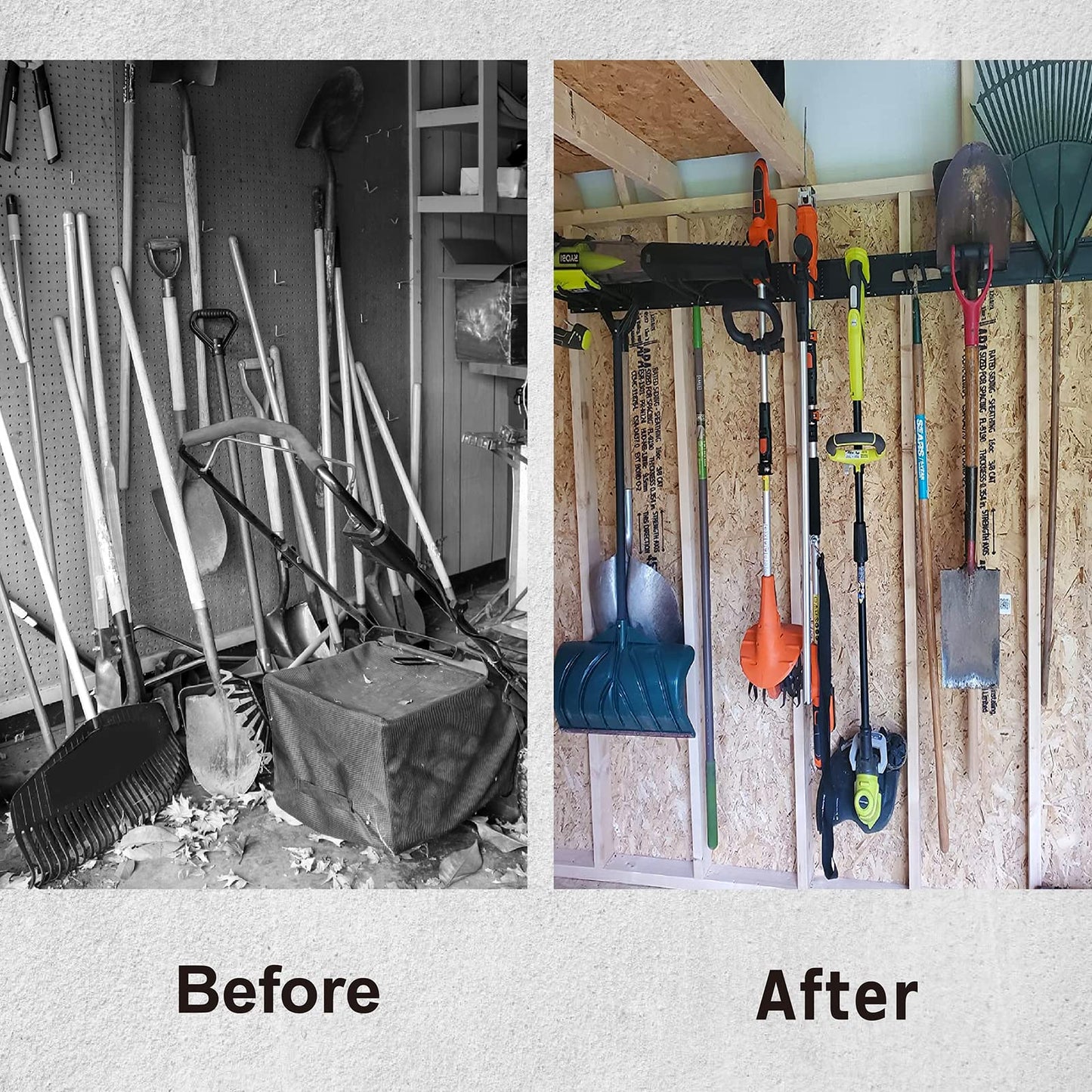 Charmount 96" Garage Storage Wall Organizer with 1200lbs, 12 Hooks Broom Holder Wall Mount, Garden Tool Organizer, Easy Installation Tool Storage to Accommodate Brooms, Hoses, Yard Tools and More