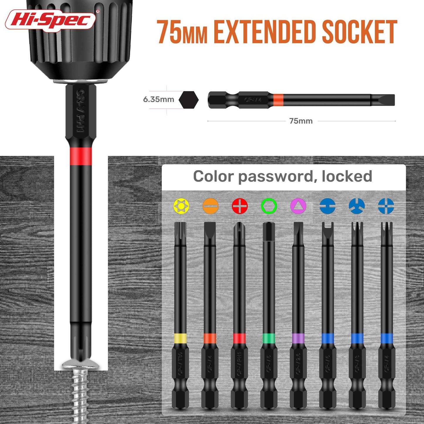 Hi-Spec 68pc Long Extended Screw Driver Bits and Mini Ratchet Wrench Handle Set. DIY Accessories Kit of 25 and 75mm Hex Shank Screwdriving Bits for Drill Drivers
