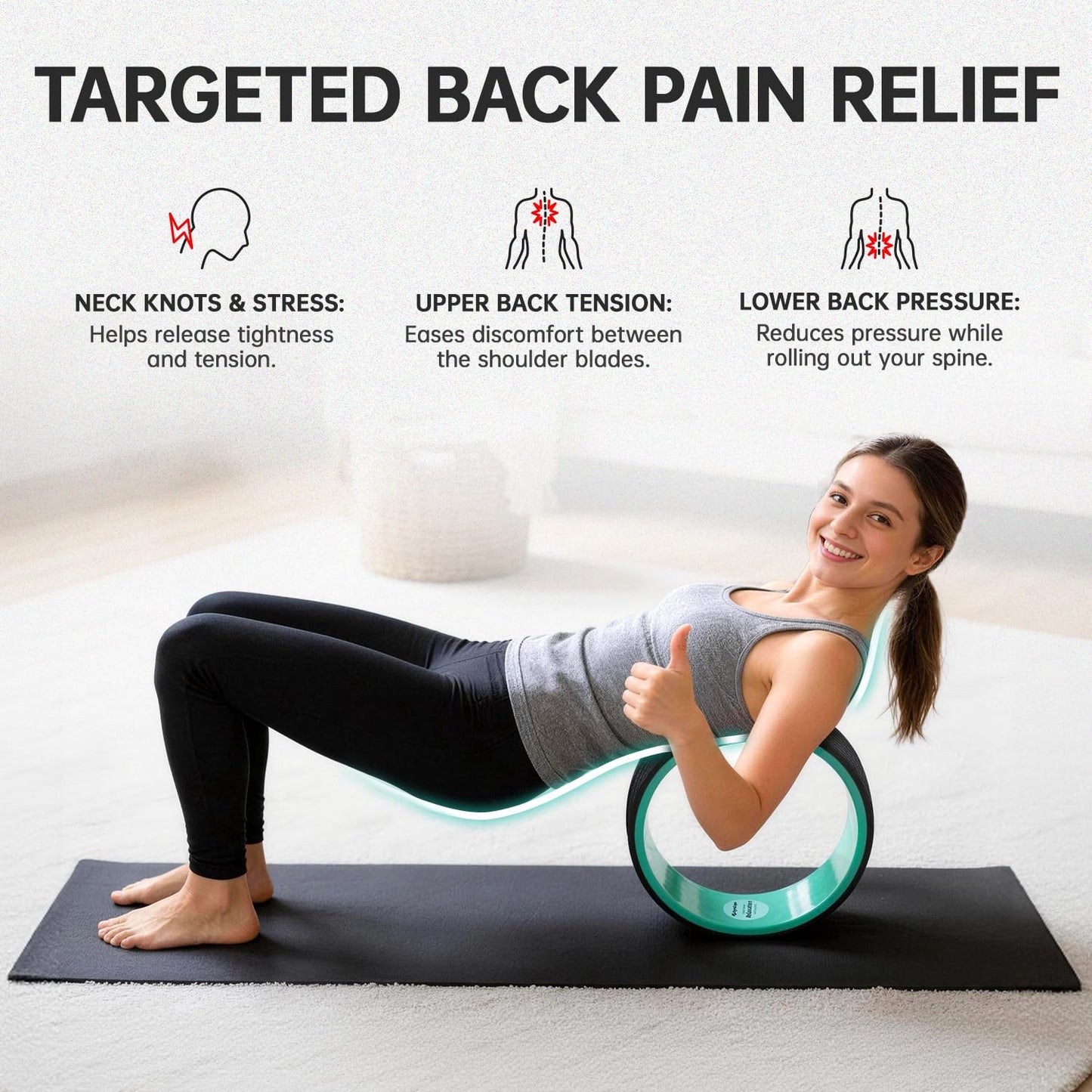 GymCope Back Wheel Foam Roller – Targeted Back & Neck Relief, Lumbar Spine Stretcher, Spinal Decompression Stretcher, Massage Roller with Density Foam for Physical Therapy, Supports 500lbs