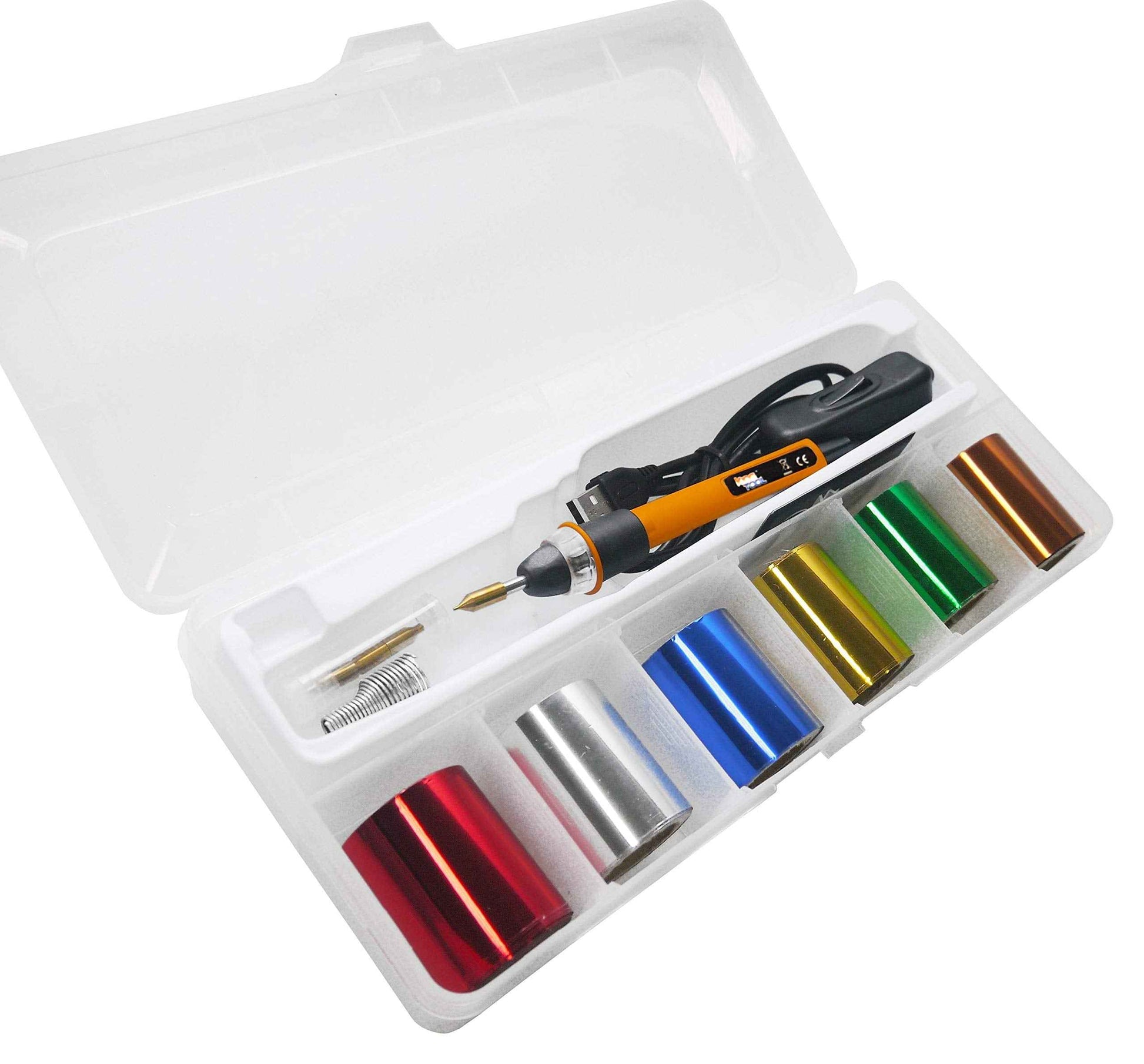 KINGTOOL Hot Foil Embossing Stamping Pen with 6 Rolls Hot Foil Papers, USB Powered (with 4 Nibs) (Yellow)