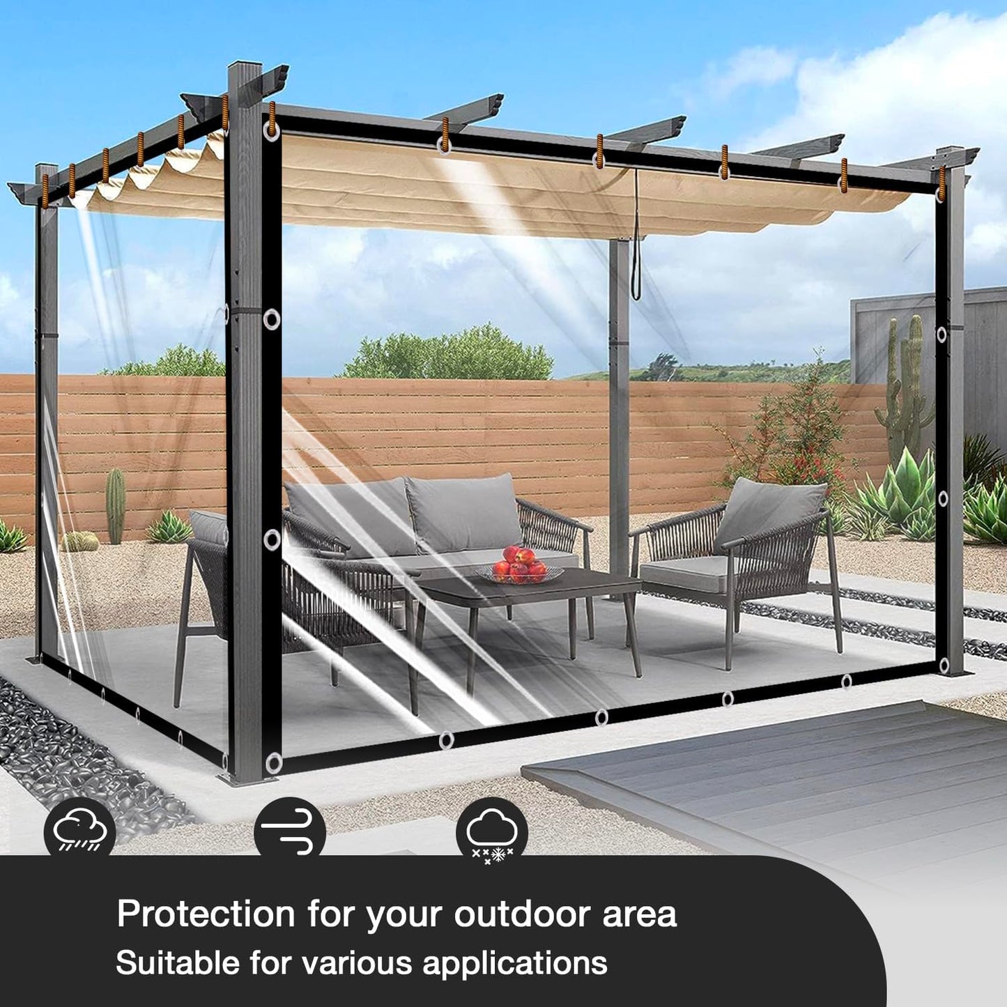 Ezcasch Clear Tarp (3' x 3'), 15 Mil Clear Vinyl PVC Tarp Waterproof Tarpaulin 100% Transparent PVC Tarps Small Cover Plastic Sheeting Window Sheets Drop Cloth（Black Edge）