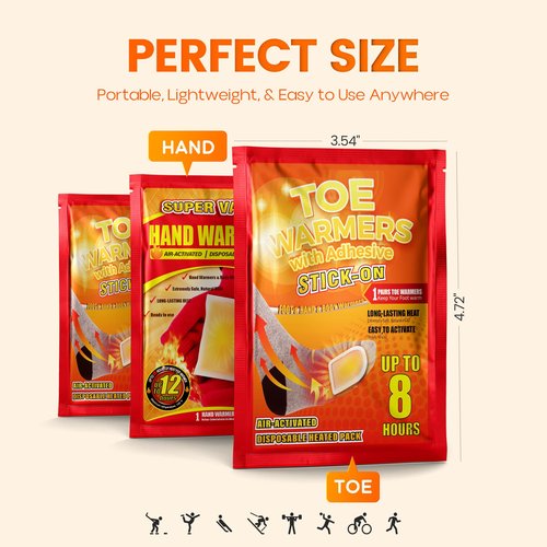 Toe Warmer - Hand and Foot Warmers 100 Pair, Long-Lasting Up to 8 Hours Feet Warmers Disposable with Adhesive, Ultra Thin Safe Toe Warmers for Feet, Winter for Women Men Mom Dad