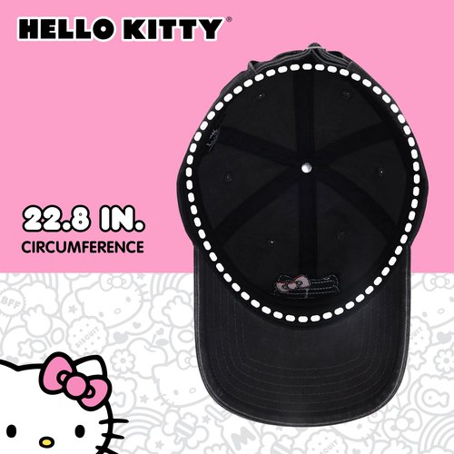 Hello Kitty Baseball Cap, Adjustable Cotton Dad Hat with Curved Brim, Chenille Patch, Black, One Size