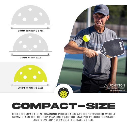 Franklin Sports Outdoor Compact Pickleballs - Training Balls for Pickleball Practice + Skills Training - Mini 69mm Outdoor Balls - Optic Yellow - 3 Pack