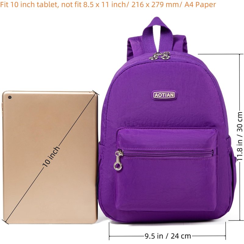 AOTIAN Mini Lightweight 11.8 Inch Backpack Durable Travel Hiking Women and Girls Small Daypack, 7 Liters Dark Violet Purple