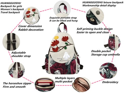 HUANGGUOSHU Bohemian Knit Backpack - Handcrafted, Stylish and Versatile Ideal Gift for Girls, Moms, and College Students Travel Essentials Mini Backpack for Women -Rabbit