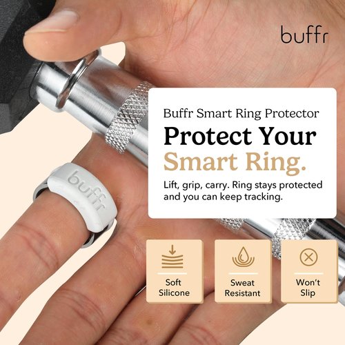 Buffr SMART Ring Protector – Silicone Ring Guards Compatible with Oura, Ultrahuman, RingConn & More Bands – Slim Fit, Sensor-Friendly Smart Ring Cover for Workout, Work & Daily Wear (White, Size 7)