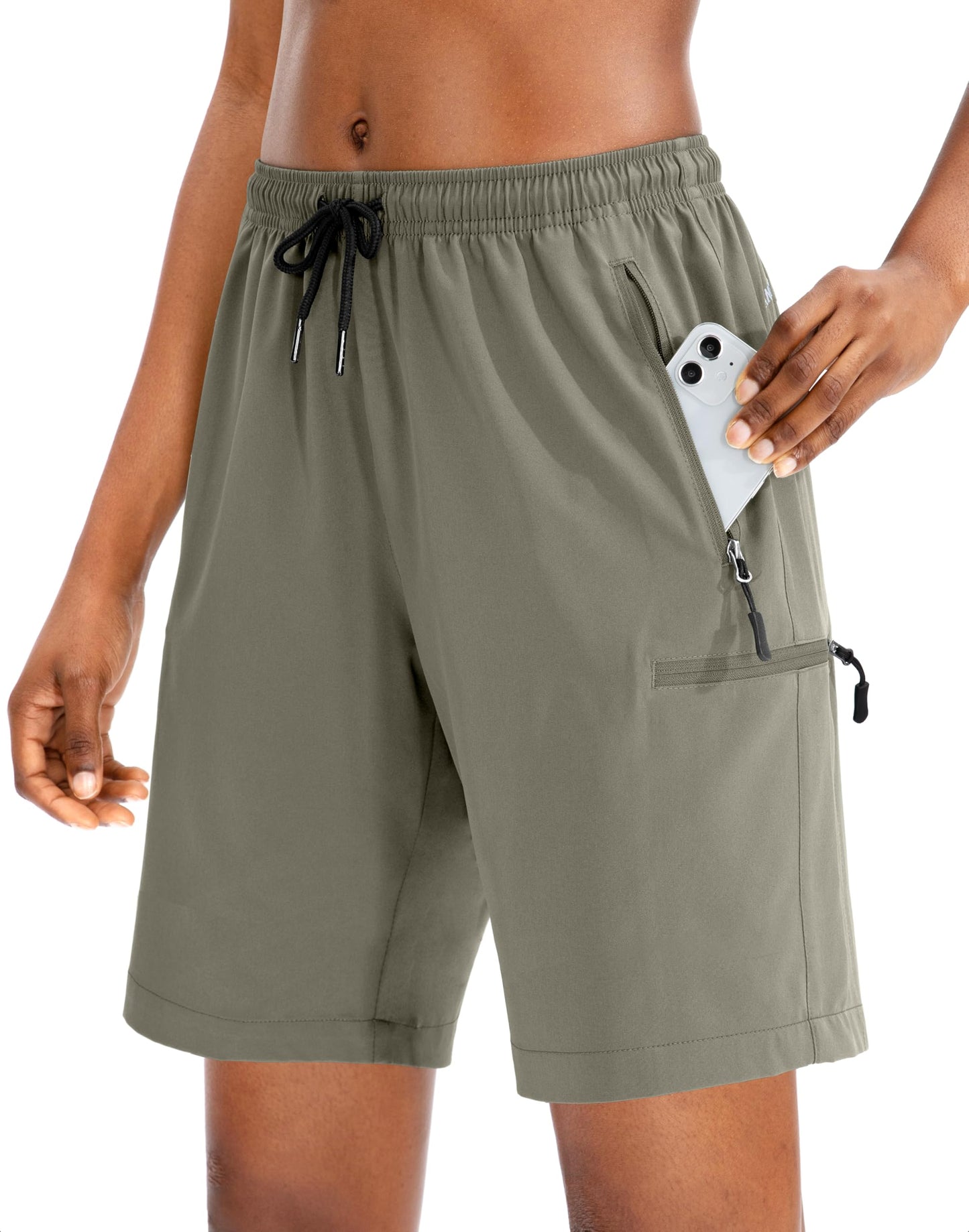 SANTINY Women's 5''/ 7''/9'' Hiking Cargo Shorts Quick Dry Lightweight Summer Shorts for Women Athletic Zipper Pockets(Grey Sage_XXL)