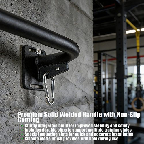 Heavy Duty Wall Mounted Pull Up Bar, 600 lbs Capacity Chin Up Bar with 8mm Thick Steel Plates & Carabiner, Multi-Grip Strength Training Bar for Home Gym, Garage