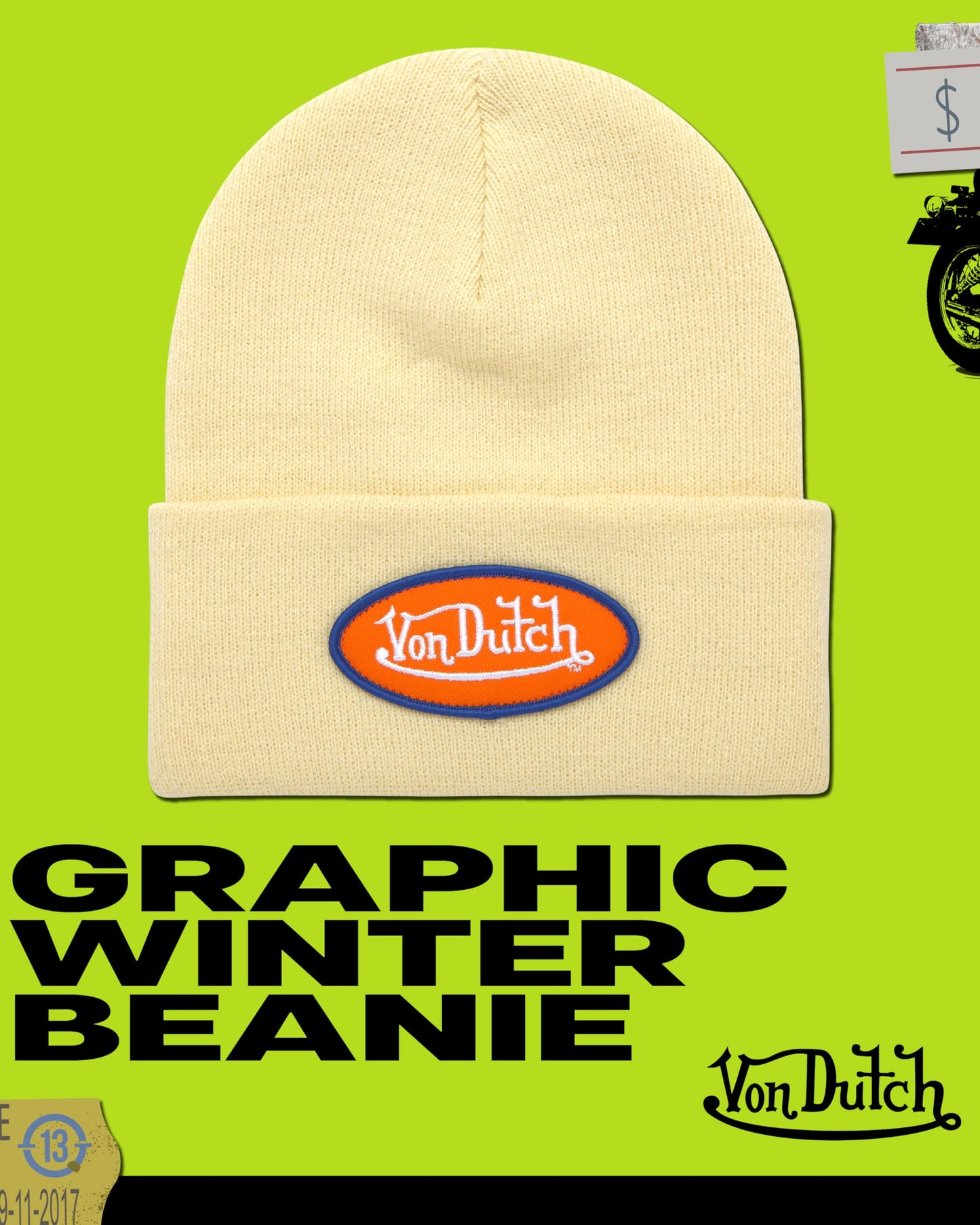 Von Dutch Womens Beanie Hat - Soft Cuffed Knitted Skull Cap Graphic Winter Beanie for Women with Embroidered Logo, Size One Size, Black Patch