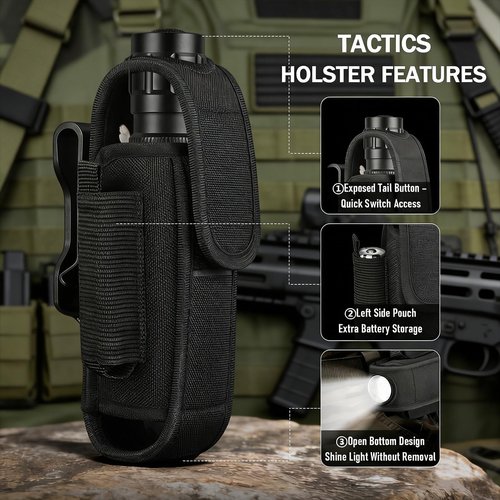 FandyFire Rechargeable Police Flashlight with Holster-1000 High Lumen LED Tactical Flashlights for Duty Belt, 3 Modes and Hidden C Port, Law Enforcement Gear Safety Accessories Gifts (Black)