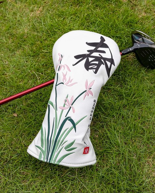 Orchid Golf Head Covers, Floral Style Driver Headcover, Unique Design Driver Head Cover, Golf Club Covers Funny, PU Leather and Advanced Embroidery with Soft Inner Lined for Most Brands - Spring