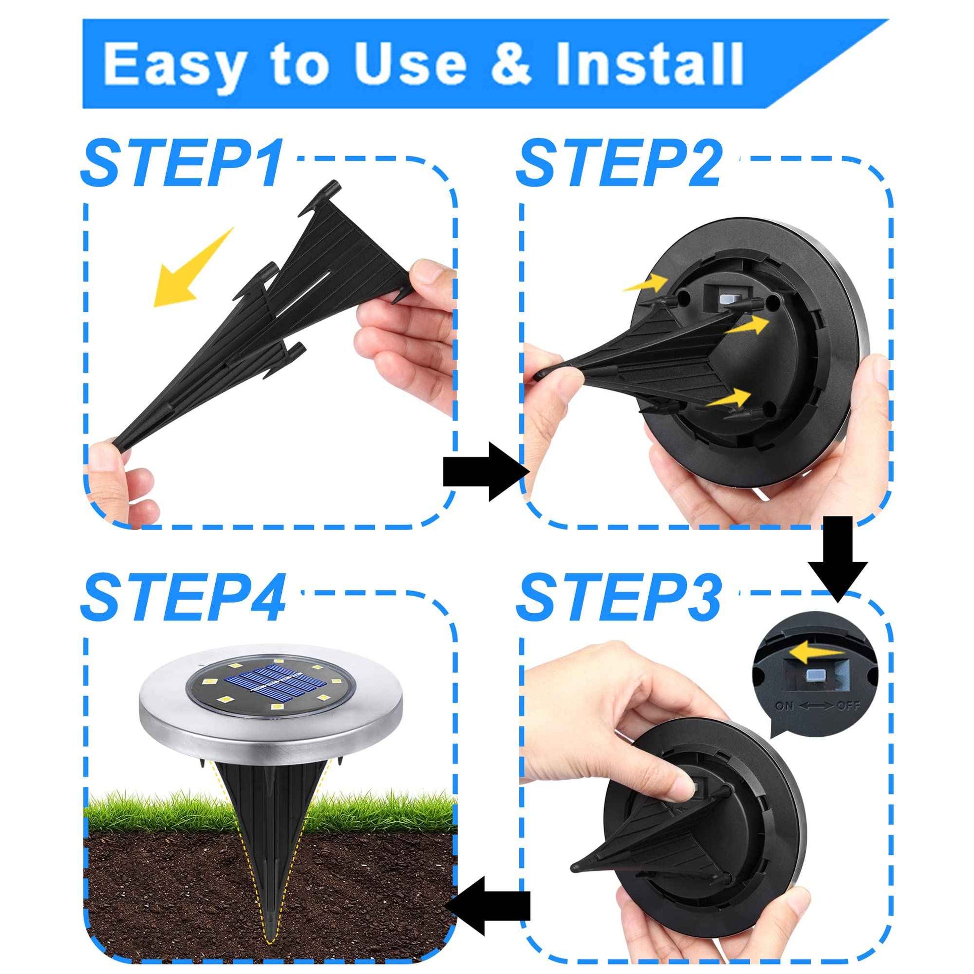 Rayolon Solar Ground Lights, Waterproof Solar Garden Lights, Upgraded Outdoor Garden Waterproof Bright in-Ground Lights, Landscape Lights for Pathway,Yard,Deck,Lawn,Patio,Walkway (4 Pack Warm Light)