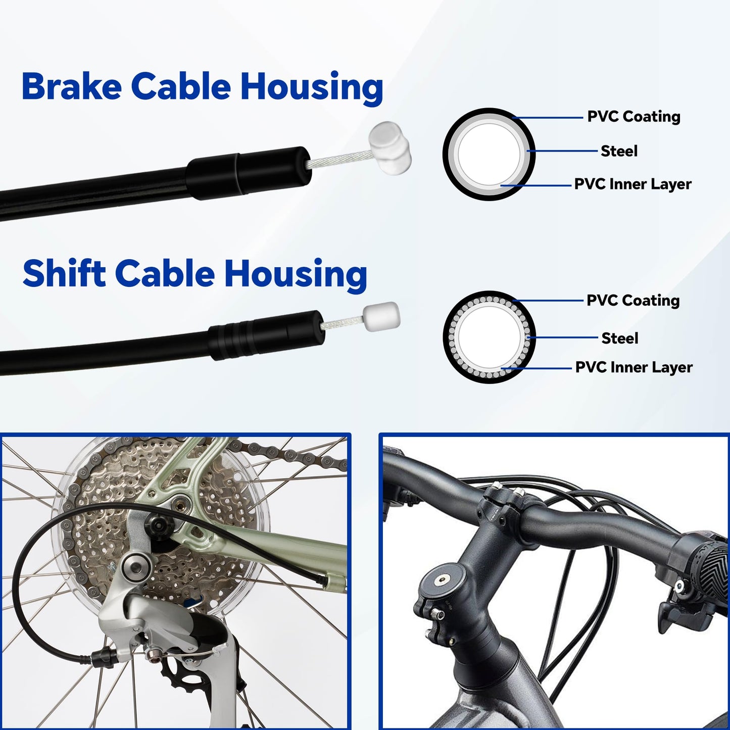 103pcs Universal Bike Brake Cable, Brake and Shift Cable Housing with Stainless Steel Line Cutter, Include End Caps, O-Rings, C Buckle, V-Brake Cable Guide