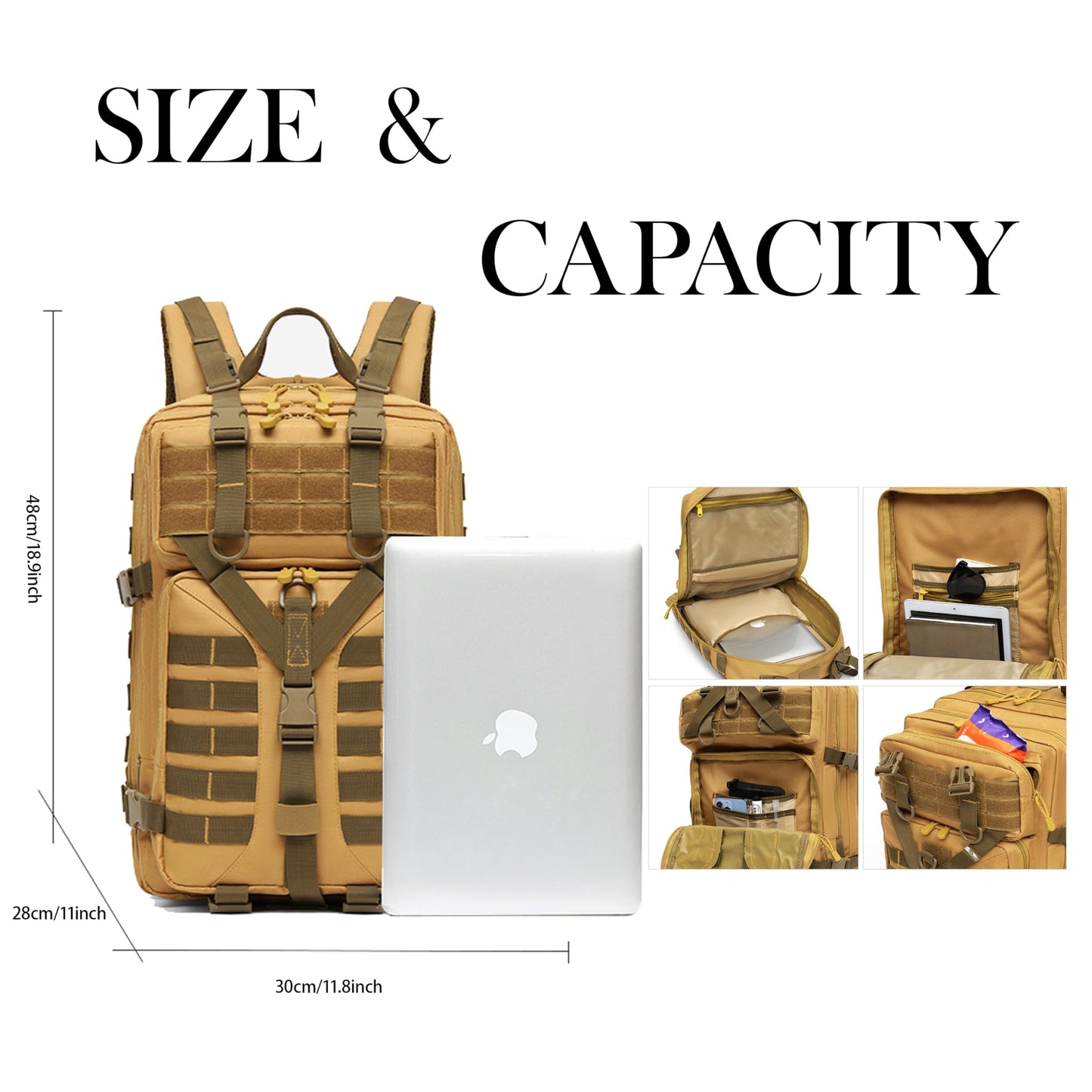 Outdoor Camping & Hiking Backpack – Large Capacity Rucksack for Trekking, Mountain Climbing (khaki)