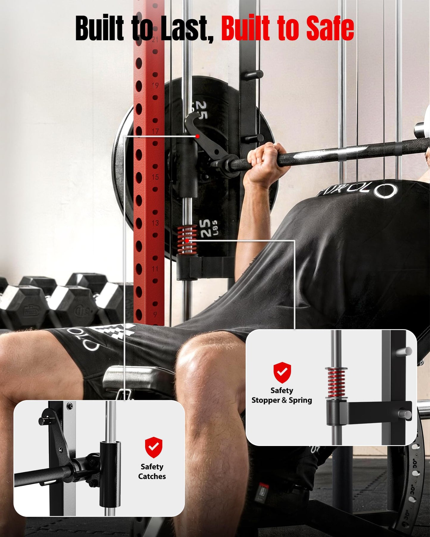 Mikolo M4 2.0 Elite Smith Machine with Weight Stack, All-in-One Home Gym Power Cage with LAT Pulldown & Cable Crossover, Squat Rack for Full Body Workouts (Red)