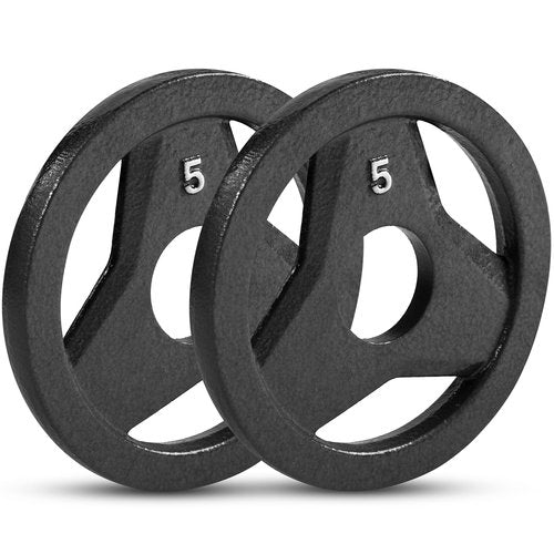 JFIT Cast Iron Olympic 2-Inch Grip Plate for Barbell, 5 Pound Set of 2 Plates Iron Grip Plates for Weightlifting, Crossfit - 2” Weight Plate for Bodybuilding