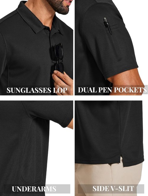 COOFANDY Men's Quick-Dry Polo Shirts - Short Sleeve Tactical Golf Shirt with Pen Pocket
