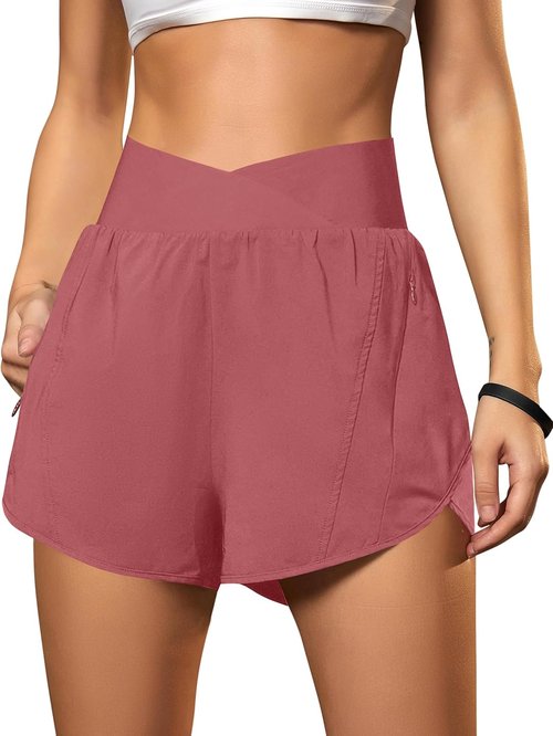 Blooming Jelly Women's High-Waisted Workout Shorts - Athletic Running Shorts with Zipper Pockets