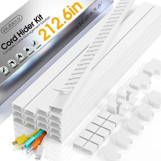 212.6in Cord Covers for 2-3 Wires on Wall, TV Cord Hider Wall, Paintable Cable Hider Raceway, Easier Set-up Wire Hider Wire Covers for Cords on Wall, Self-Adhesive Cable Cover, W0.95 H0.55in, White