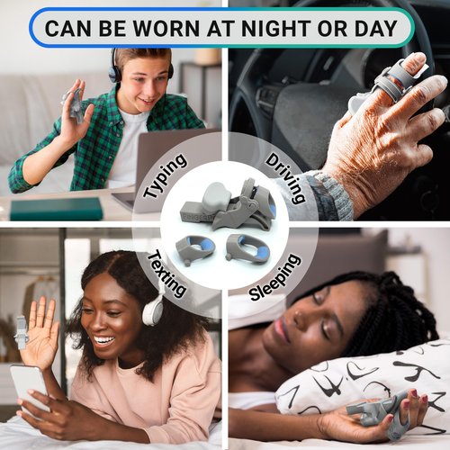 FingerPress Finger Straightener | PIP Extension Orthosis/Splint For Bent Fingers, PIP Flexion Contractures | Adjustable Joint Stretcher Device | Made in USA | Gray/Large