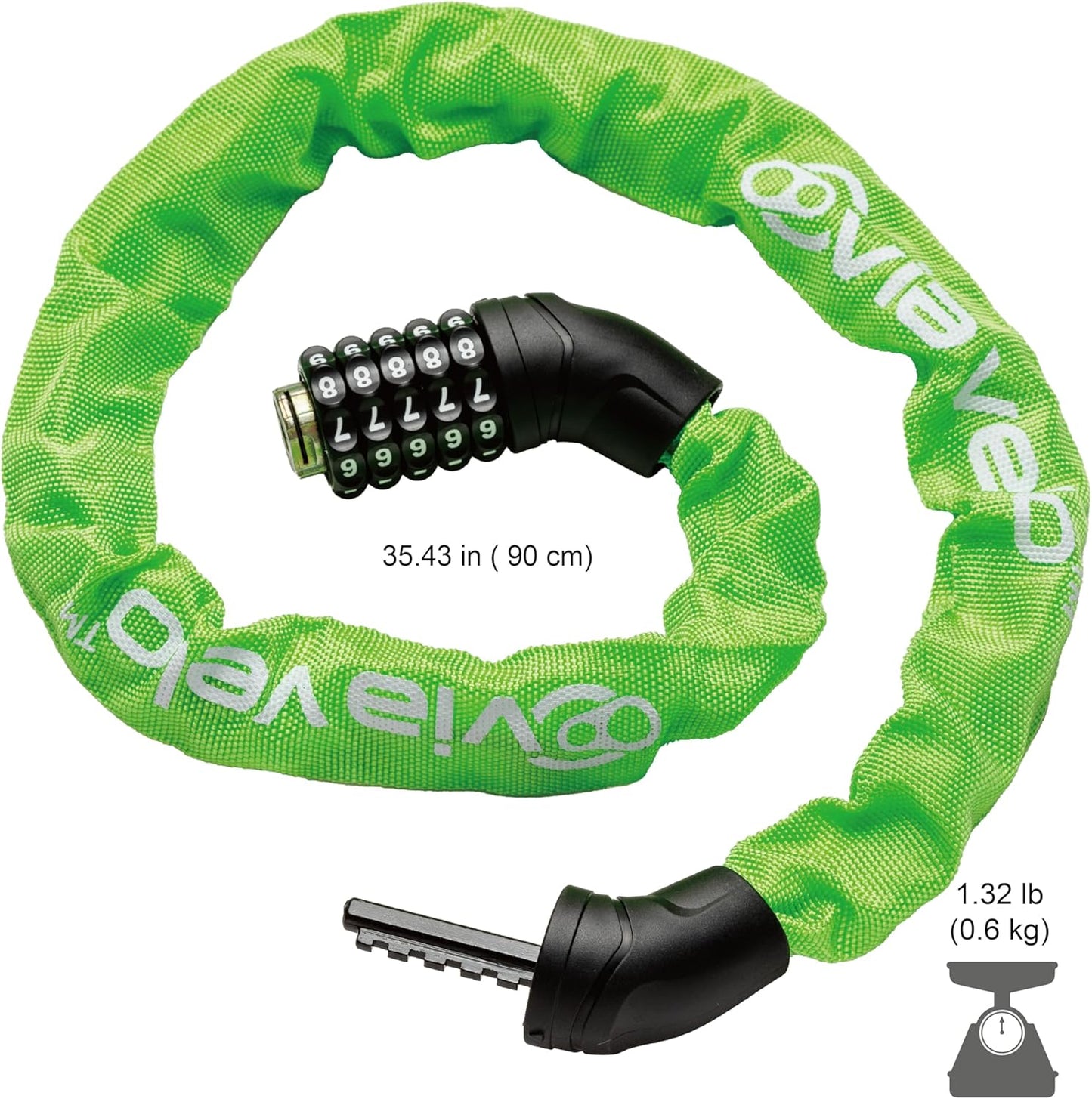 Via Velo Bike Chain Lock - Heavy Duty 5-Digit Resettable Anti-Theft Security Lock | 2.95 Ft for Bicycles, Scooters, and More