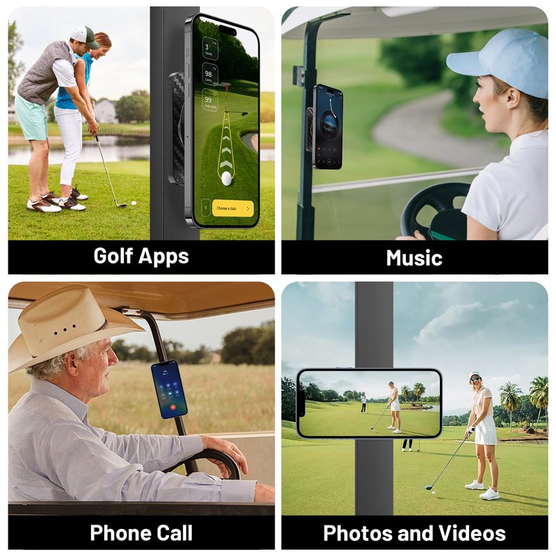 Amviner Magnetic Golf Cart Phone Holder Compatible with MagSafe, Compatible with iPhone 16 Pro Max Plus 15 14 13 12 Mini Fits EZGO, Club Car, Yamaha, Icon