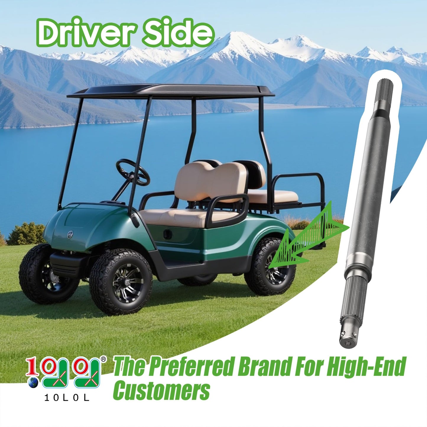 10L0L Golf Cart Rear Spline Axle Shaft for Yamaha G16 G19 G22 G27 (1996-2008) Models, Driver Side (Short) OEM# JR1-G6511-00-00