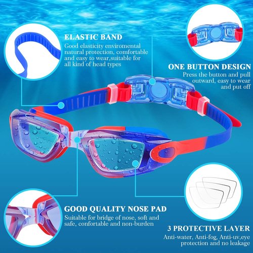 COOLOO Kids Swim Goggles - 2 Pack Swimming Goggles for Ages 4-16 | Perfect for Boys & Girls