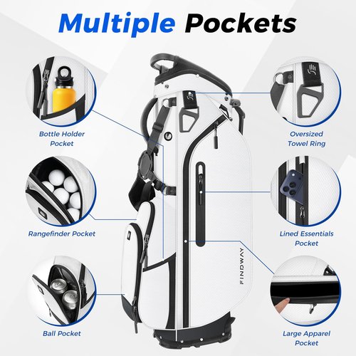 Findway 5 Way Golf Stand Bag, Lightweight Golf Bags for Men Women with Full Length Dividers Multiple Pockets Padded Dual Strap and Rain Cover Hood