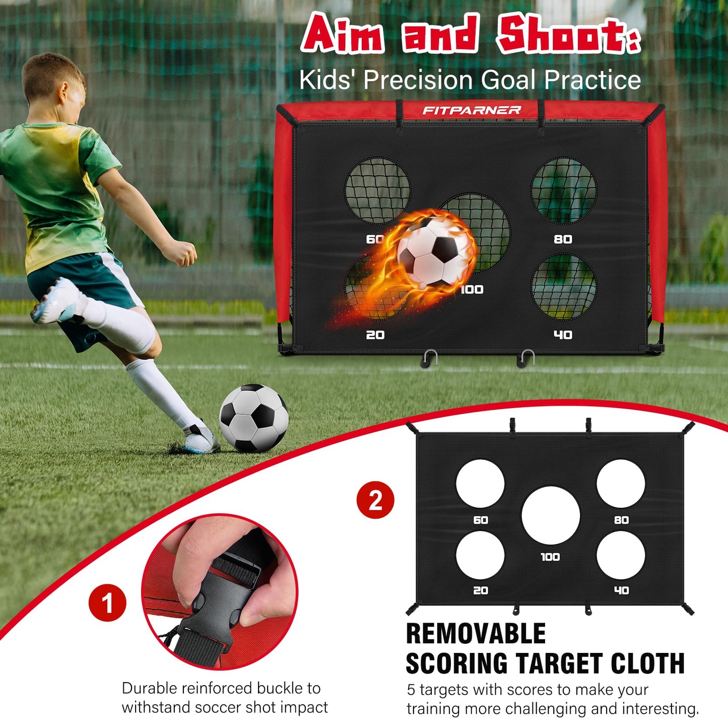 Kids Soccer Goal, 4x3 ft Soccer Net for Kids Age 3-14, Backyard Training Equipment Set with Target, Cones for Goal Practice,Outdoor Game, Ideal Gifts