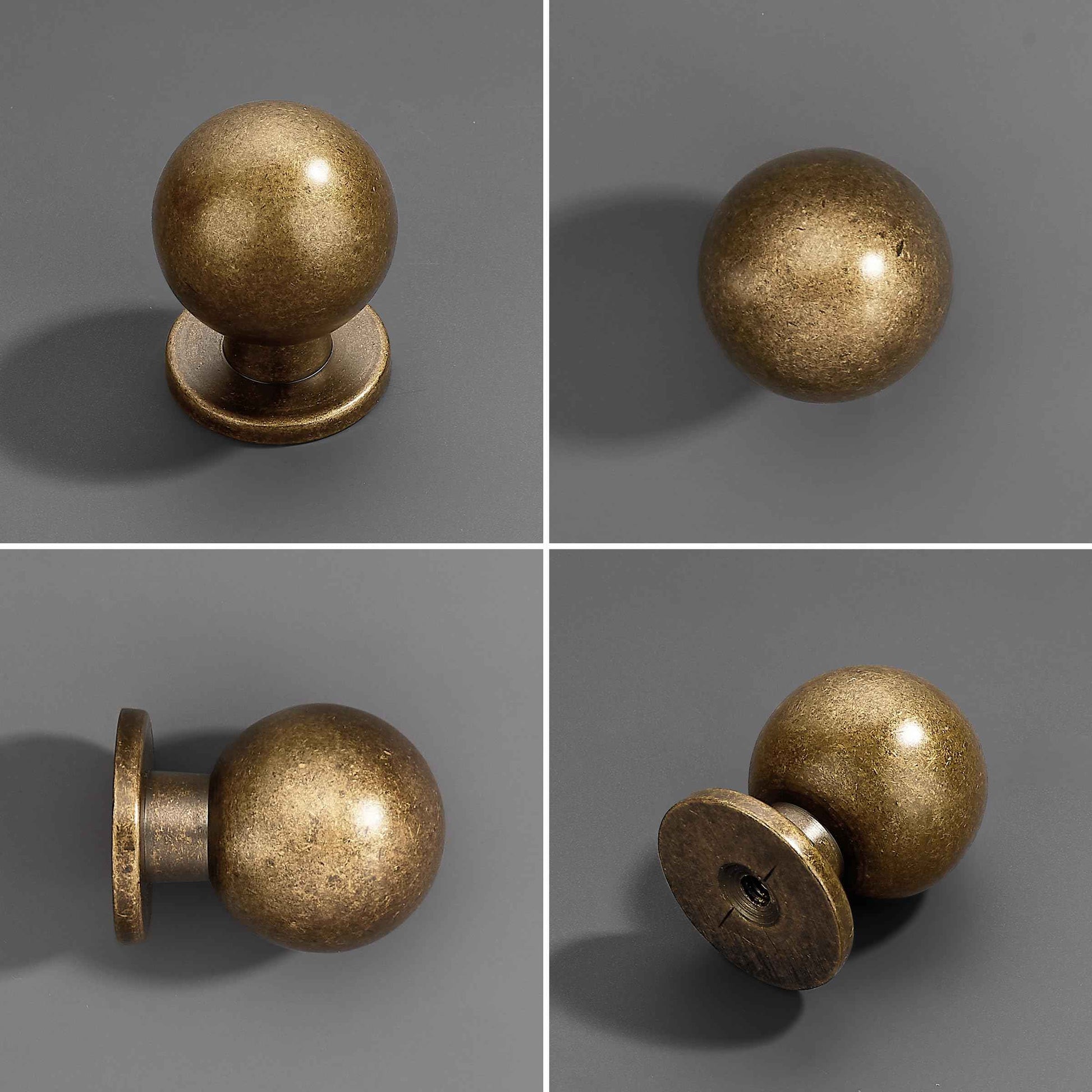 Dosoye 10 Pack 1 Inch (25mm) Diameter Round Solid Vintage Antique Brass Cabinet knobs，Pulls for cabinets and Drawers,Ball Knobs Cabinetry Hardware