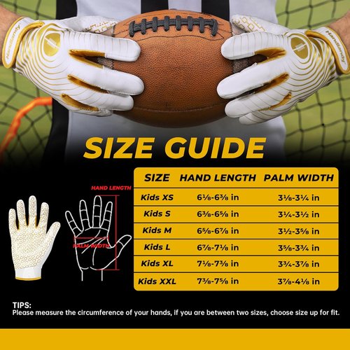 HANDLANDY Youth Football Gloves - Sticky Receiver Gloves with Super Grip | Perfect Gift for Kids