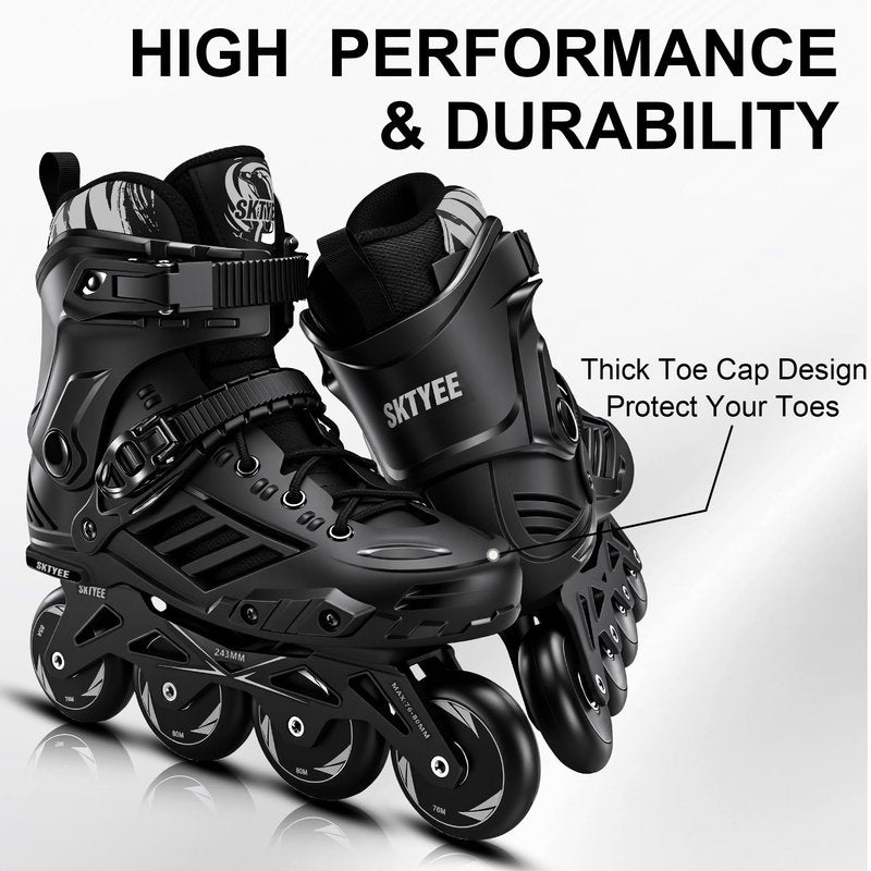 SKTYEE Inline Skates for Women Men, High Performance Roller Skates Blades Adult Male Female, Professional Skates for Outdoor Fitness & Beginners, Washable Liner, 85A PU Wheels, Black