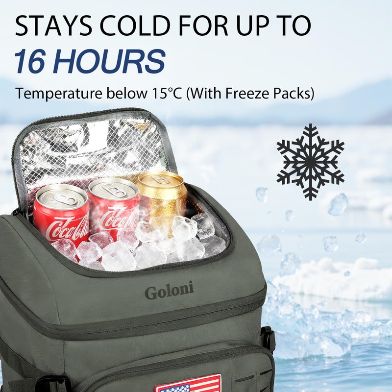 Cooler Backpack, 30 Can Backpack Cooler 4-Sided Cold Retention Technology, Lightweight & Hands-Free for Beach, Camping, Hiking, and Tailgating