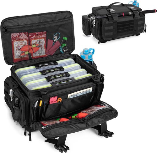 DSLEAF Waterproof Tackle Box Bag - Soft Fishing Storage with Rod Holder & Non-Slip Base | Ideal for Saltwater & Freshwater Fishing