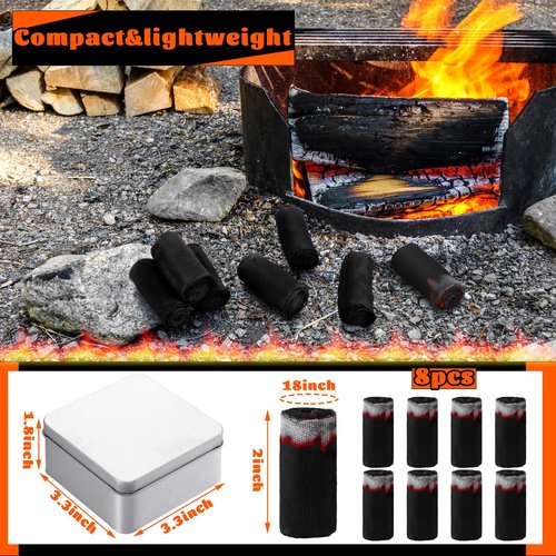 FuWeave 8 Rolls Camping Fire Starter Char Cloth Hand Made Emergency Fire Starter Refills for Bushcraft Hunting Outdoors Camping Survival