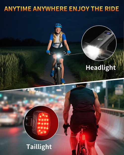 DARKBEAM Bike Lights for Night Riding, USB-C Rechargeable Bicycle Lights Set, Super Bright Bike Headlight and Back Taillight 4+5 Modes, Easy to Install for Men Women Kids Road Mountain Cycling