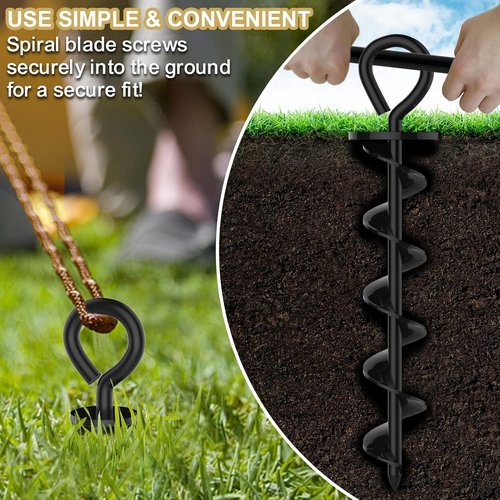 Eurmax USA Canopy Tent Stakes - Durable Corkscrew Shape Steel with Installation Tool & 4 Wind Ropes | Set of 4 (Black)