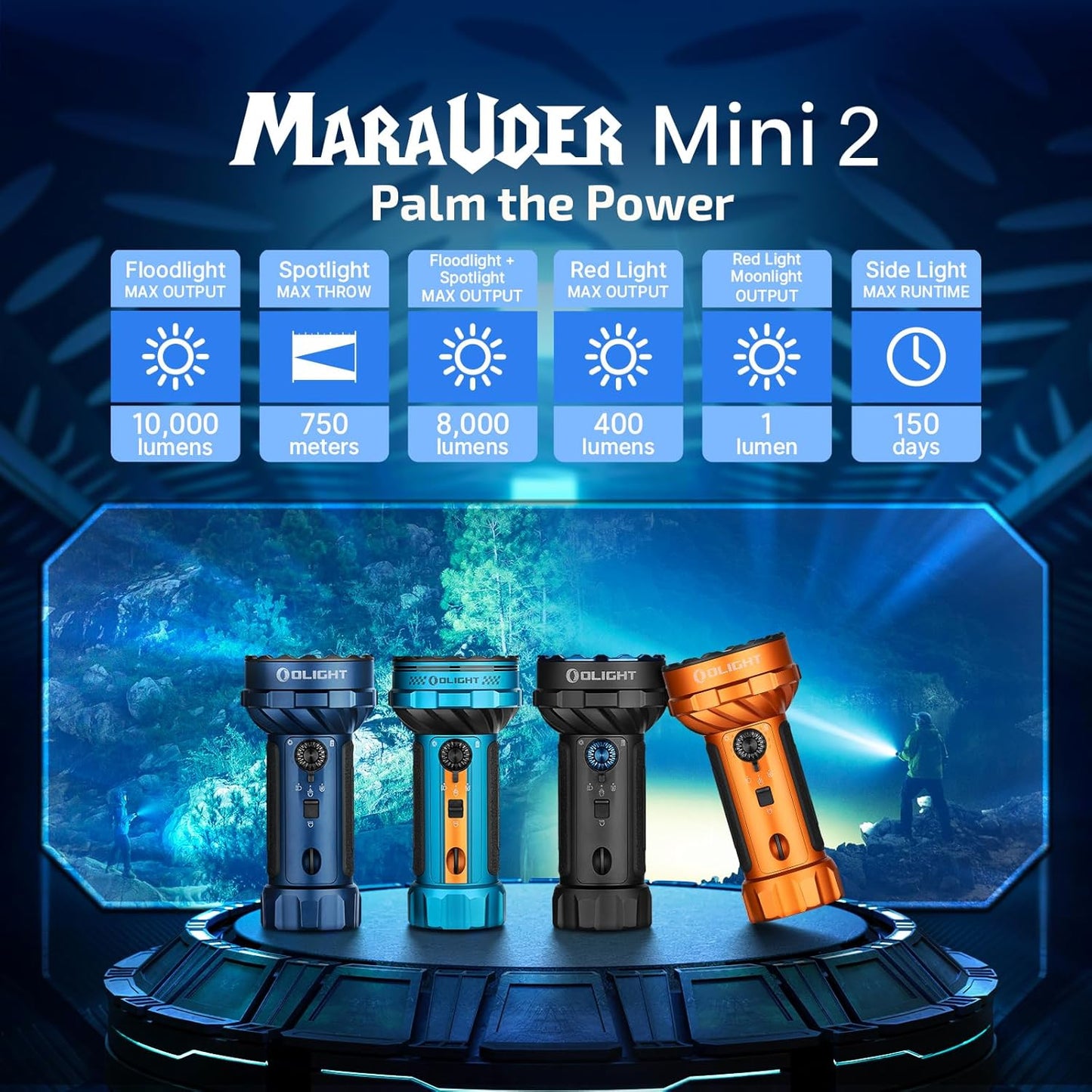 OLIGHT Marauder Mini 2 Bright Flashlight - 10,000 Lumen Rechargeable Light with 750m Beam Distance | 5 Lighting Modes for Outdoor Use (Black)
