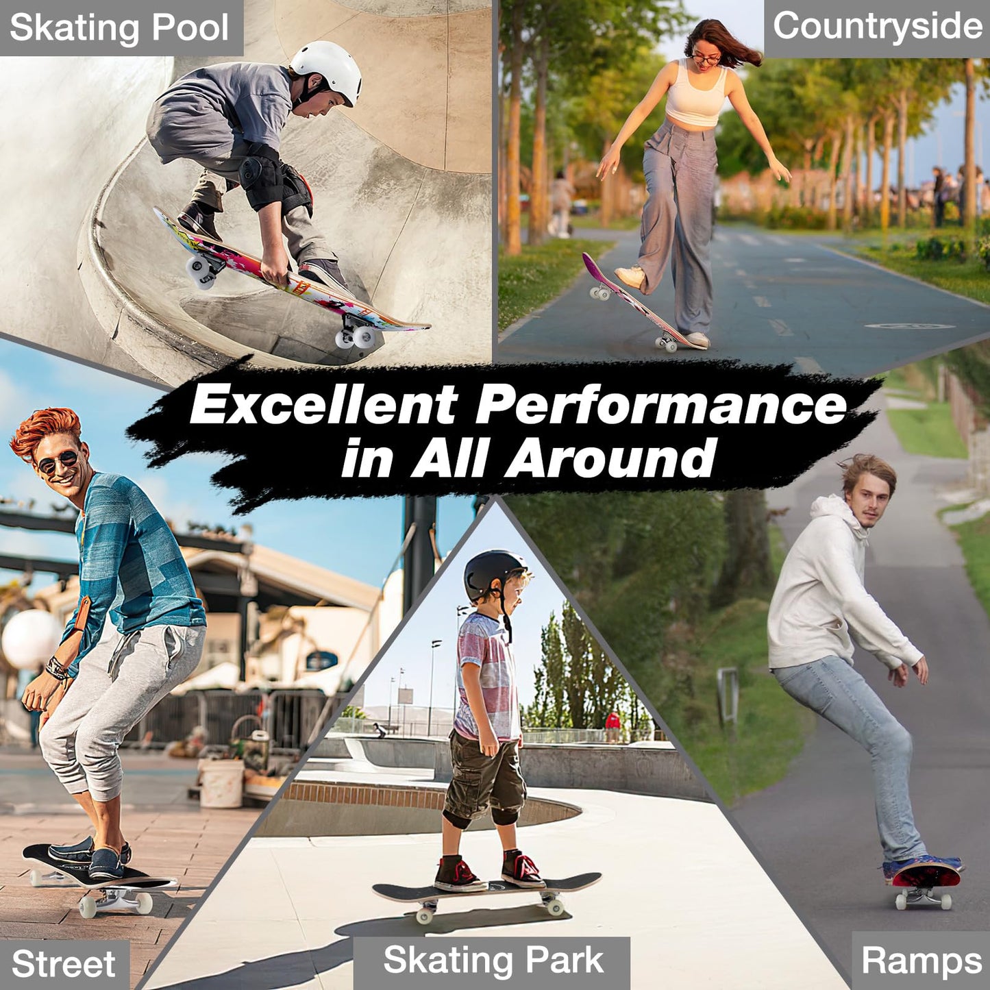 BELEEV Skateboards for Beginners, 31 x 8 inch Complete Skateboard for Kids Teens Adults, 7 Layer Canadian Maple Double Kick Deck Concave Cruiser Skateboard with Skate T-Tool(Light Pink)